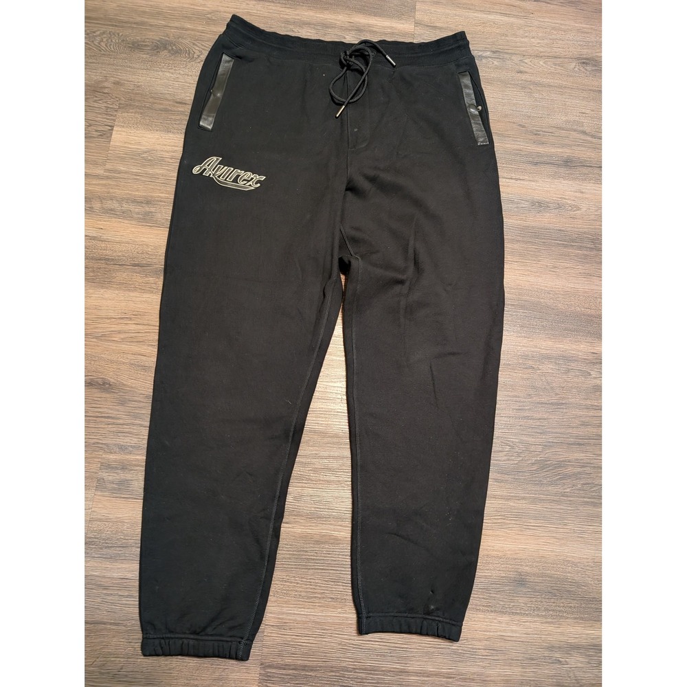 Avirex Mens XL Black Aces Fleece Jogger Sweatpants Embroidered‎ Logo Streetwear